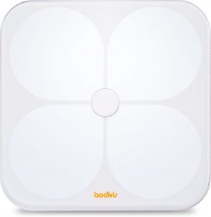 Bodivis VL H1 - Smart Bluetooth connect met smartphone app voor 20 personen - Digitaal lichaamsanalyse personenweegschaal - Wit design met gepantserd glas - Dieet & exercise tips