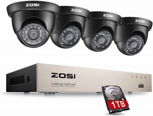 ZOSI 720P CCTV camerasysteem met 1 TB harde schijf 8CH 1080N TVI-DVR met 4x 720P dome Buitencamera's voor huisbeveiliging