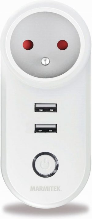 Marmitek POWER SI - Slimme Wifi Stekker | 240 V | 15 A | 3450 W | 2 USB | 1 stopcontact | aan/uit manueel & automatisch | energie meter | IEC type E (België)