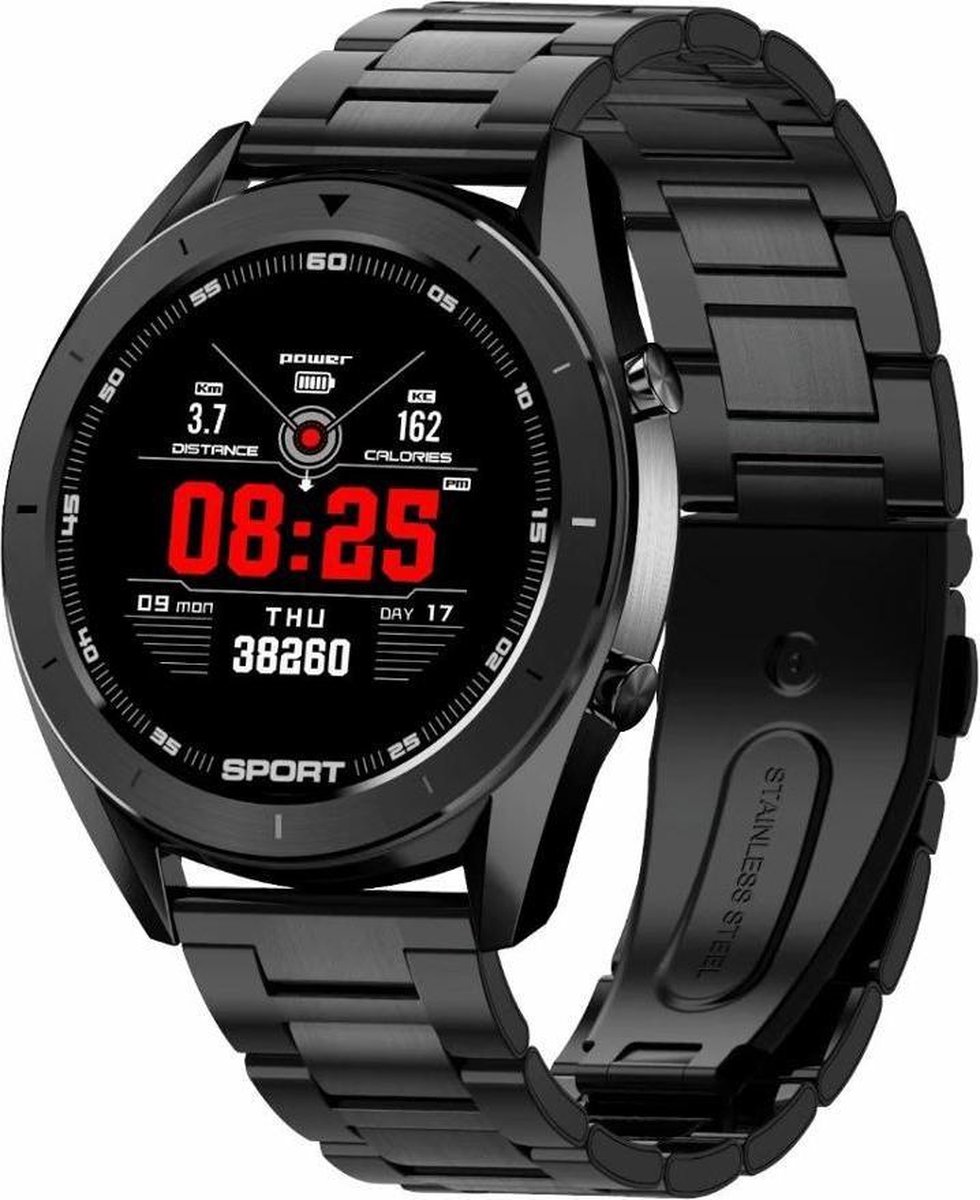 Belesy® Royal - Smartwatch - Horloge - 1.2 inch - Kleurenscherm - Full Touch - 16x Wijzerplaat - Zwart - Staal