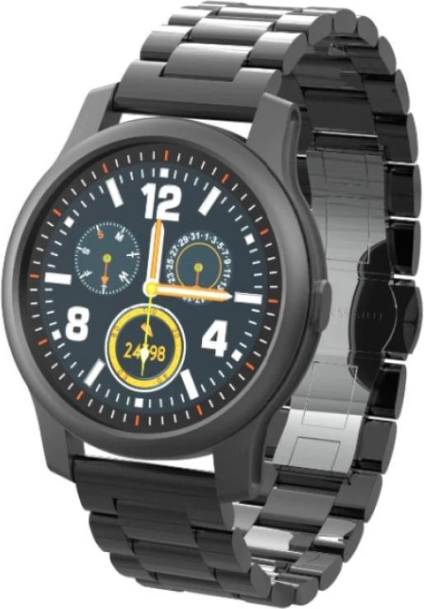 Belesy® Ferro - Smartwatch - Horloge - 1.3 inch - Kleurenscherm - Full Touch - 5x Sportmodus - Schakelband - Zwart - Staal