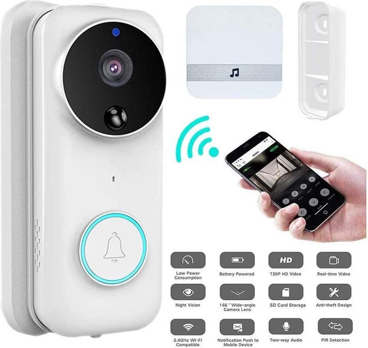 Full HD WiFi smart home videodeurbel-Draadloze Video Deurbel - deur bel met - Gear Compare