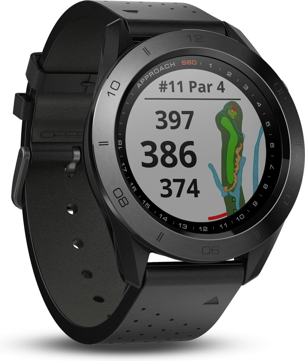 Garmin Approach® S60 Zwarte keramische rand met zwarte leren band