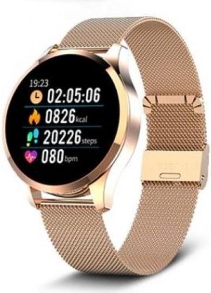 NIEUW Belesy® Q9 - Smartwatch - horloge - goud - staal - groot kleurenscherm 1,3 inch - stappenteller - bloeddrukmeter - calorieën