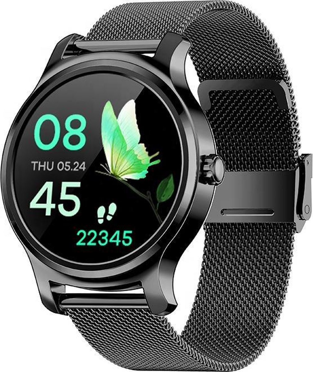Belesy® SMART - Smartwatch Dames - Smartwatch Heren - Horloge -  Stappenteller - 1.3 inch - Kleurenscherm - Full Touch - Bluetooth Bellen -  Zwart - Staal - Smart Gear Compare