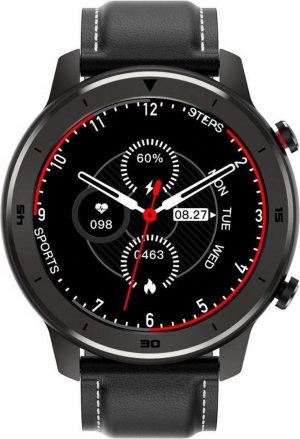 Belesy® Faces - Smartwatch heren - Smartwatch dames - Horloge - 1.3 inch - Kleurenscherm - Full Touch - 14x dial face - Zwart - Leer
