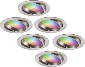 Homeylux Smart LED inbouwspots 6 stuks dimbaar rgbww kantelbaar RVS IP44 1050lm - Bedienbaar via Homeylux App - Google Home en Amazon Alexa