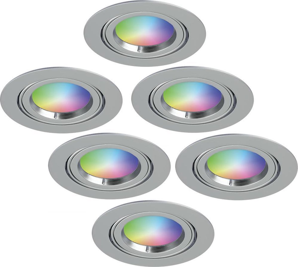 Homeylux® Smart WiFi LED inbouwspot 6 stuks 5,5W RVS Jose - Dimbaar RGBWW - Kantelbaar - IP20 - 400lm - Bedienbaar via Homeylux® App - Google Home en Amazon Alexa