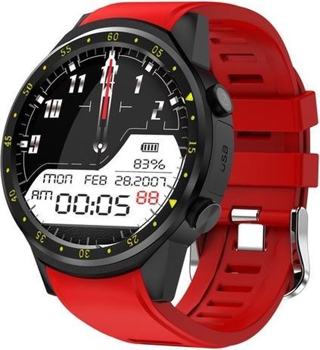 Let op type!! F1 sport Smart horloge met GPS camera ondersteuning stopwatch Bluetooth SmartWatch SIM-kaart polshorloge voor Android IOS telefoon (rood)