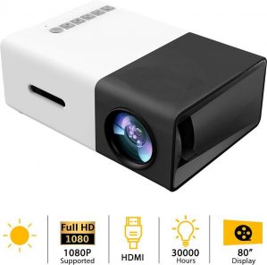 Mini draagbare 1080P LED-projector Outdoor Home Theater met PC Laptop USB / SD / AV / HDMI-ingang Zakprojector voor video TV Movie Party Game Home Entertainment Beamer / Zwart
