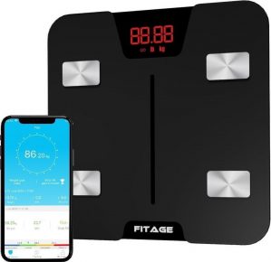 FITAGE Bluetooth Weegschaal - Personenweegschaal - Lichaamsanalyse Digitaal - Slimme Weegschaal - Vetpercentage Meter - Smart Scale - Vetmeter - Zwart