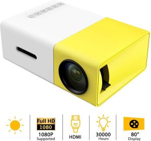 Mini draagbare 1080P LED-projector outdoor home cinema met pc laptop USB / SD / AV / HDMI-ingang zakprojector voor video-tv filmfeestspel Home entertainment beamer / Geel