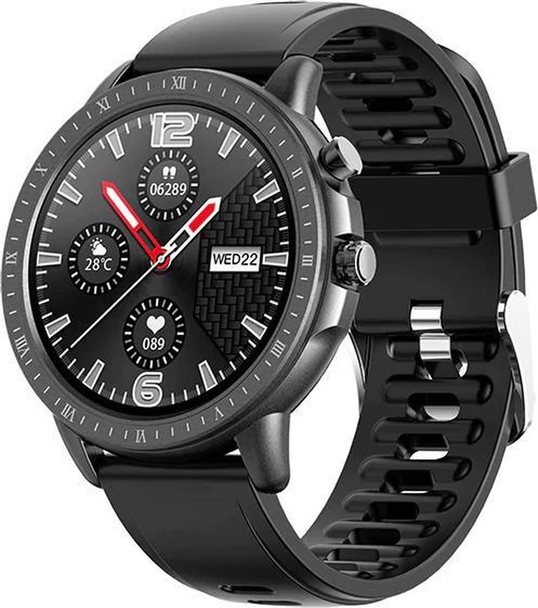 Qabalux-ML Smartwatch | Sporthorloge zwart | waterdicht | Hartslag, bloeddruk en oxygen monitoring | Slaapbewaking | Stappen en calorieënteller | 1.3 inch IPS