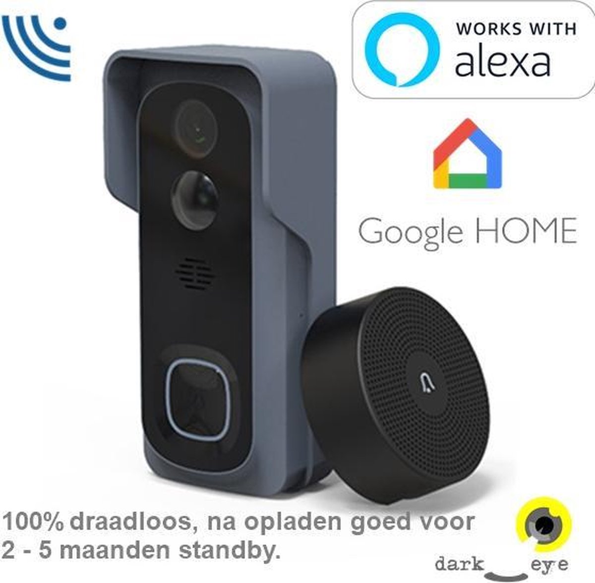 Slimme Smart deurbel met camera HD 1080P, met Chime (losse bel voor in huis). draadloos Wifi, met nachtzicht werkt met Google Home en Alexa