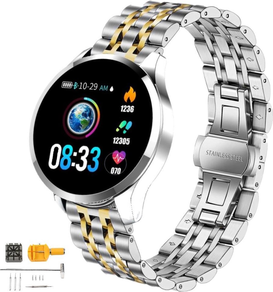 Smartwatch Belesy® BQ7PZiGo - Smartwatch Dames - Smartwatch Heren - Horloge  - Stappenteller - 1.3 inch - Kleurenscherm - 10x Sporten - INDOOR en  OUTDOOR - Schakelband - Zilver - Goud - Smart Gear Compare