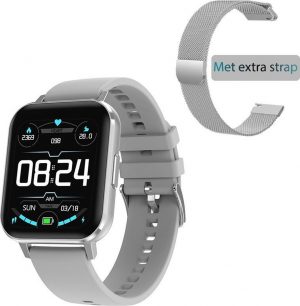 TKYUAN Smartwatch voor Heren en Dames / 1.78 inch Full HD - Full Touch scherm / Roestvrij staal / Waterdicht / Kleurenscherm / social apps notificaties / EXTRA strap / Zilver