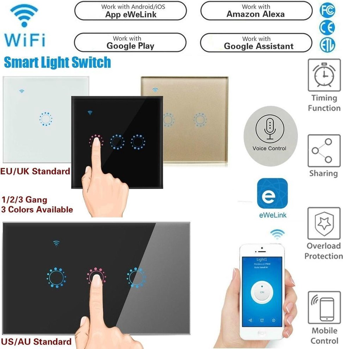 Baymate Smart Wifi Touch Light Switch App / Voice Control Wall