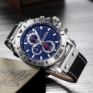 Chronograaf Quartz Horloges Voor Heren Topmerk Luxe MEGIR Blauw Heren Sporthorloge