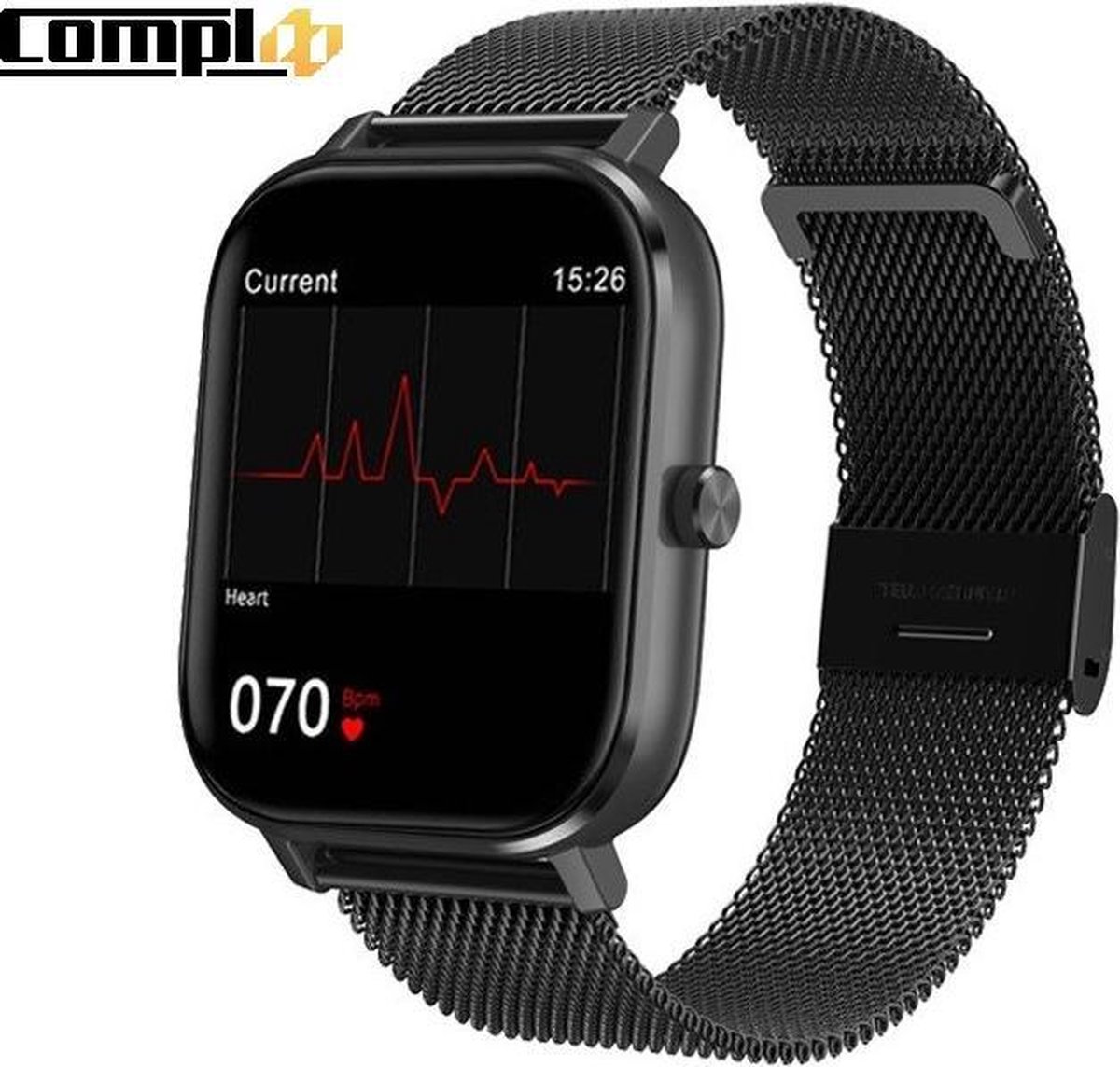 Compl8 - Smartwatch - Stappenteller - Calorieënverbruik - Hartslagmeter - Berichtmeldingen - Bellen- Slaaptracker - Bloeddrukmeter- usb oplaadstekker - online handleiding - Zwart - Smart Gear Compare