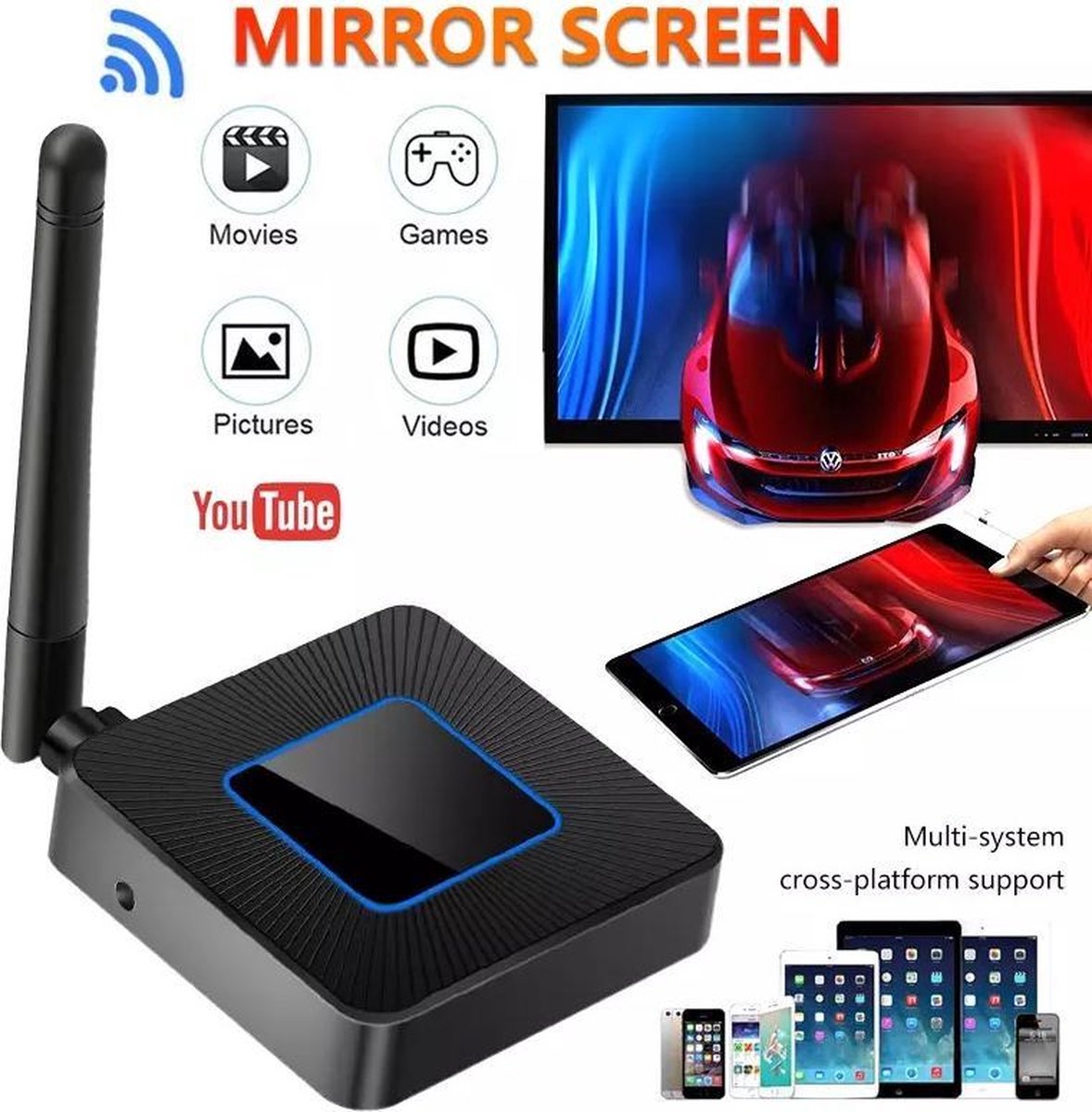 DrPhone WDR1 - Wireless Display Adapter - Tweede Scherm Streamen (Monitor / TV) - 2.4G + 5G Dongle - Draadloos - Android / Apple / Windows