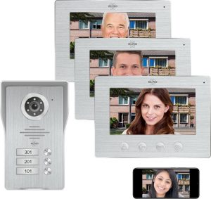 ELRO DV477IP3 Wifi IP Video Deur Intercom - 3 Appartementen - met 3x 7 inch kleurenscherm - Color Night Vision - Bekijken en communiceren via App