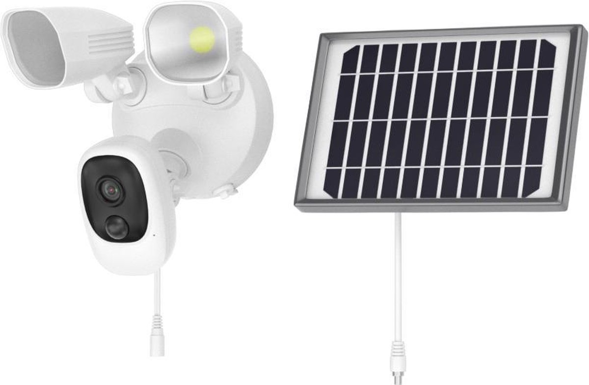 Floodlight Bewakingscamera - Met Zonnepaneel - Draadloze Wifi cam - Oplaadbaar - Solar - Schijnwerper camera