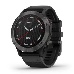 Garmin fēnix 6 Sapphire - Carbon grey DLC met zwarte polsband smartwatch 47 mm, WiFi