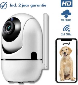 Gologi® - Beveiligingscamera - Huisdiercamera - Ip camera - WiFi - Beweeg en geluidsdetectie - Werkt met app - Draadloos - Wit