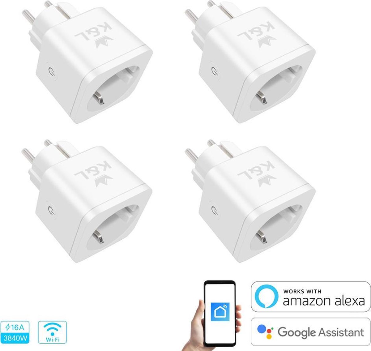 K&L Smart Plug - Energiemeter - Tijdsschakelaar - Google Home, Amazon Alexa en IFTTT compatible - Slimme Stekker 4 Stuk(s)