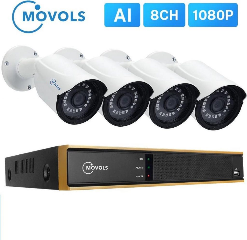 Movols 4x1080P camera met 8CH Hybrid 5-in-1 XVR Surveillance system ...