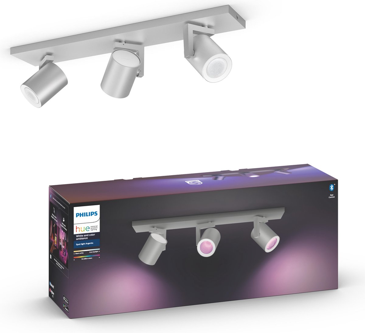Philips Hue - Argenta - White and Color Ambiance - opbouwspot - 3 lichtpunten - aluminium - Bluetooth
