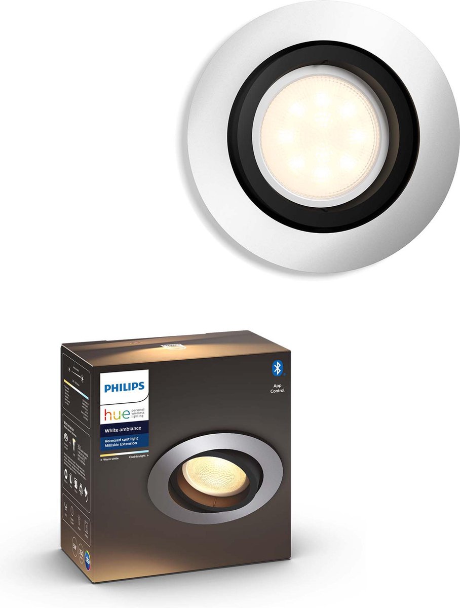 Philips Hue Milliskin inbouwspot - warm tot koelwit licht - aluminium - rond