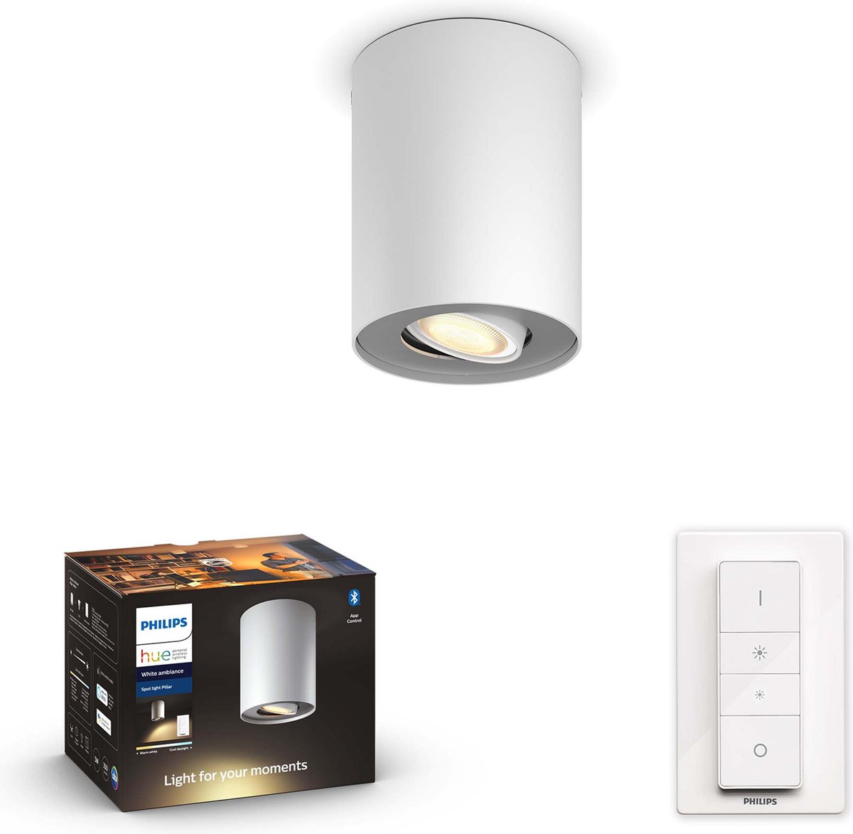 Philips Hue - Pillar Hue single spot white 1x5.5W 230V - White Ambiance With Dimmer Bluetooth