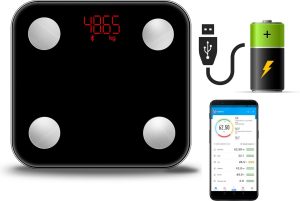 Qualphyn - USB Oplaadbaar - Weegschaal Met Lichaamsanalyse - Personenweegschaal - App 12 Lichaamsdata - Zwart