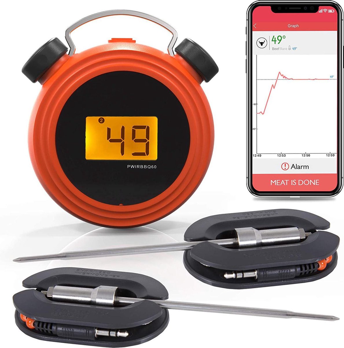 Rielse Reuzen - Bluetooth Vlees thermometer - Thermometer - Vleesthermometer - Draadloos - Bluetooth - Barbecue - Met Gratis App - Geschikt Voor Oven - Grill - Bbq - Digitaal - Batterij inbegrepen