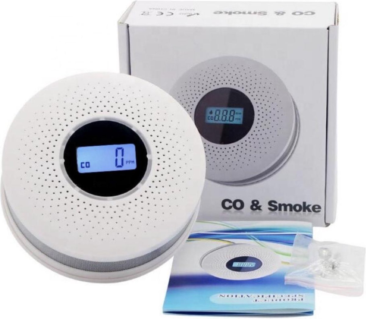 Rook- en Koolmonoxidemelder in 1 - Inclusief Batterijen - CO Melder - Combimelder voor Rook- en Koolstofmonoxide - Brandalarm - Brandmelder Detector - Rookmelder - Inclusief Montageset