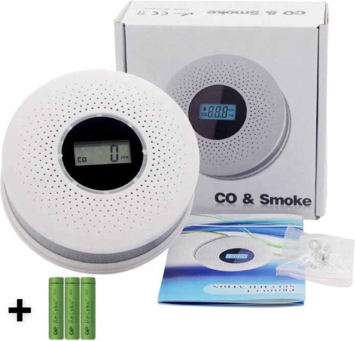 Rook- en Koolmonoxidemelder in 1 - Inclusief Batterijen - CO Melder - Combimelder voor Rook- en Koolstofmonoxide - Brandalarm - Brandmelder Detector - Rookmelder - Inclusief Montageset