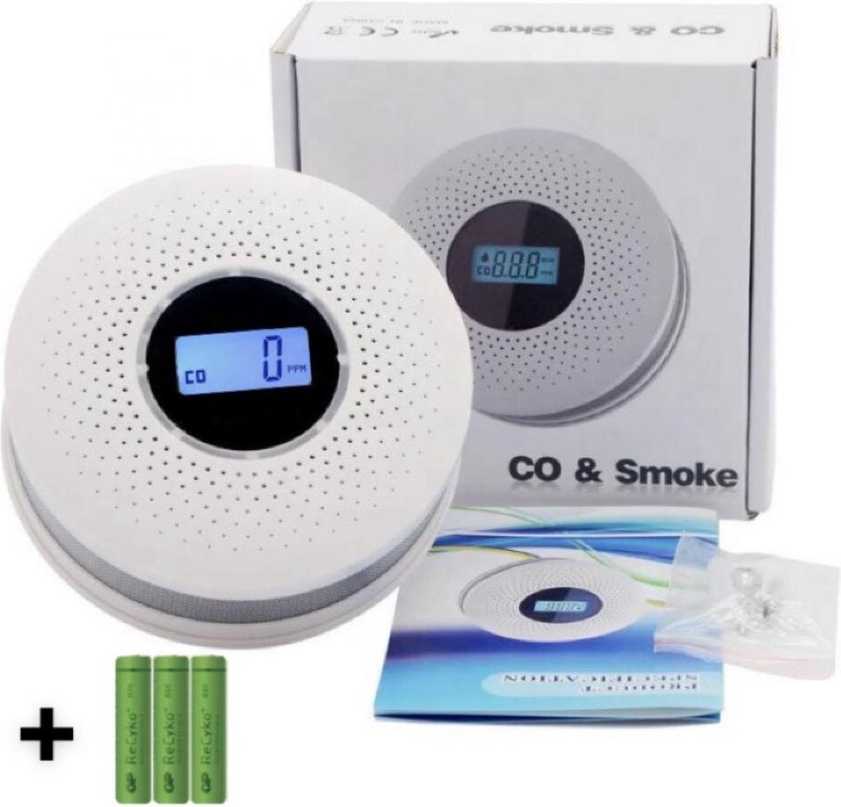 Rook- en koolmonoxidemelder in 1 - inclusief batterijen - CO melder - combimelder voor rook- en koolstofmonoxide - brandalarm - brandmelder detector - rookmelder - inclusief montageset