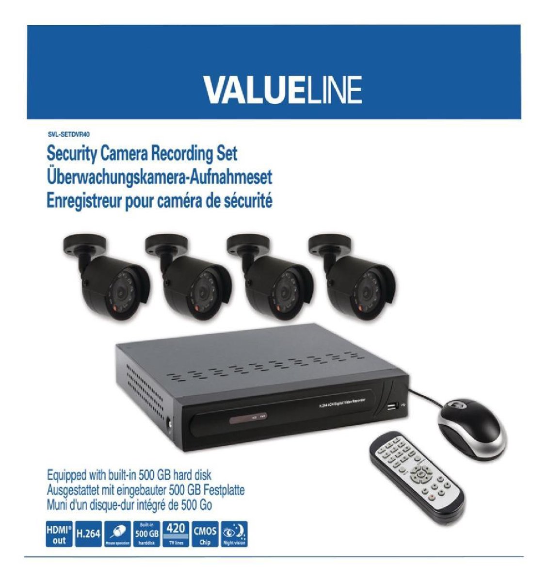 Valueline CCTV-Set HDD 500 GB / 420 TVL - 4x Camera