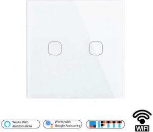 WIFI Wand schakelaar Touch 1x Wit 86mm 1 gehard glas paneel muur Switch lichte aanraking-wegschakelaar AC 90-250 v 400W 2A 1x schakelaar 2 weg WIFI
