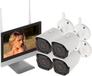 WL4 WIFI-KIT-M5B bewakingscamera set met 4x 5MP WiFi bullet camera's, WiFi monitor met ingebouwde recorder