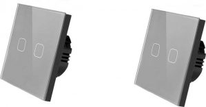 Wand schakelaar Touch 2x Grijs 86mm 2 gehard glas paneel muur Switch lichte aanraking-wegschakelaar AC 90-250 v 400W 2A 2x schakelaar 2 weg