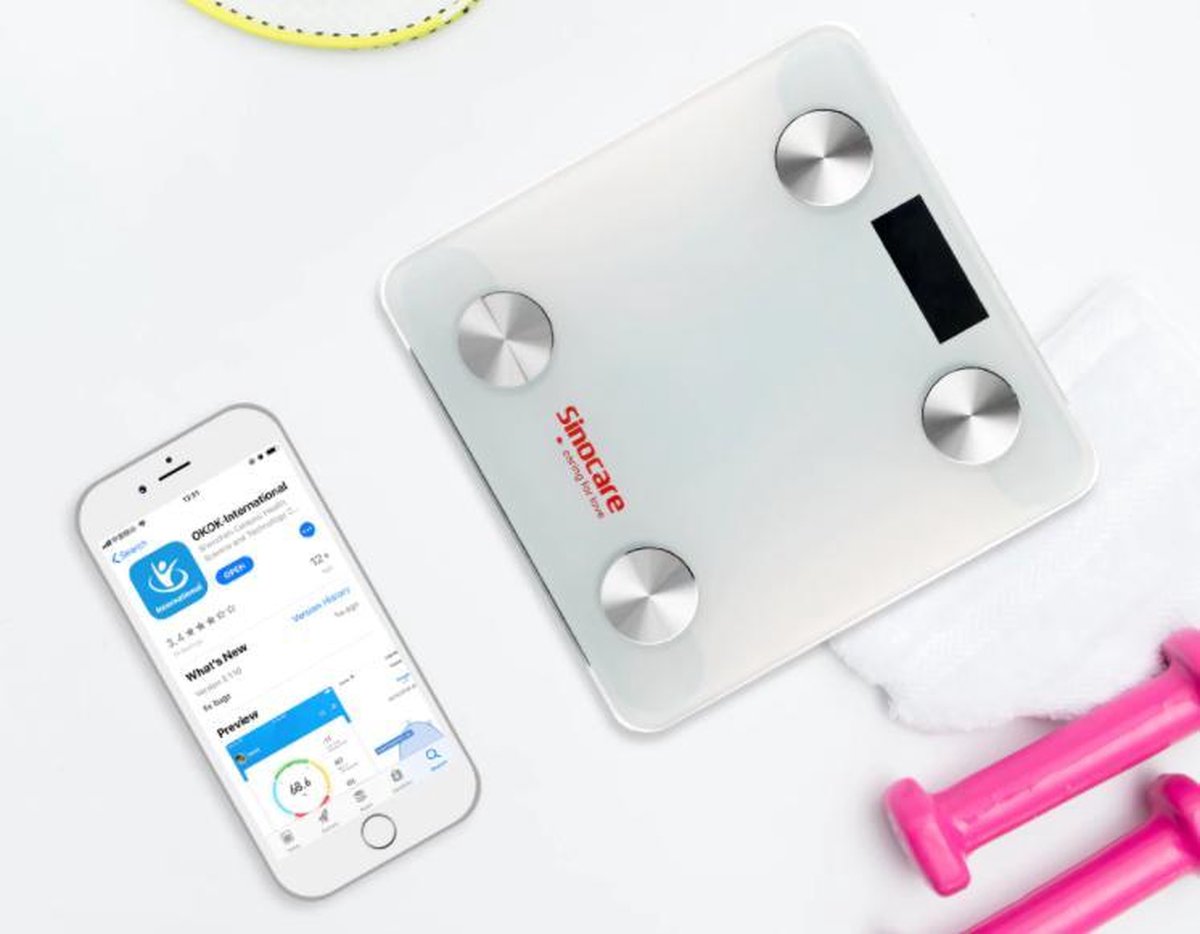 Weegschaal met Smart app - Lichaamsvet meten - Massa - BMI - Led display - Buetooth