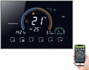 Wetrust Smart thermostaat, wifi, temperatuurregelaar, lcd-gasketel-verwarming-thermoregulator met uv-index, vochtweergave, vergrendelfunctie, compatibel met Amazon Echo & Google Home
