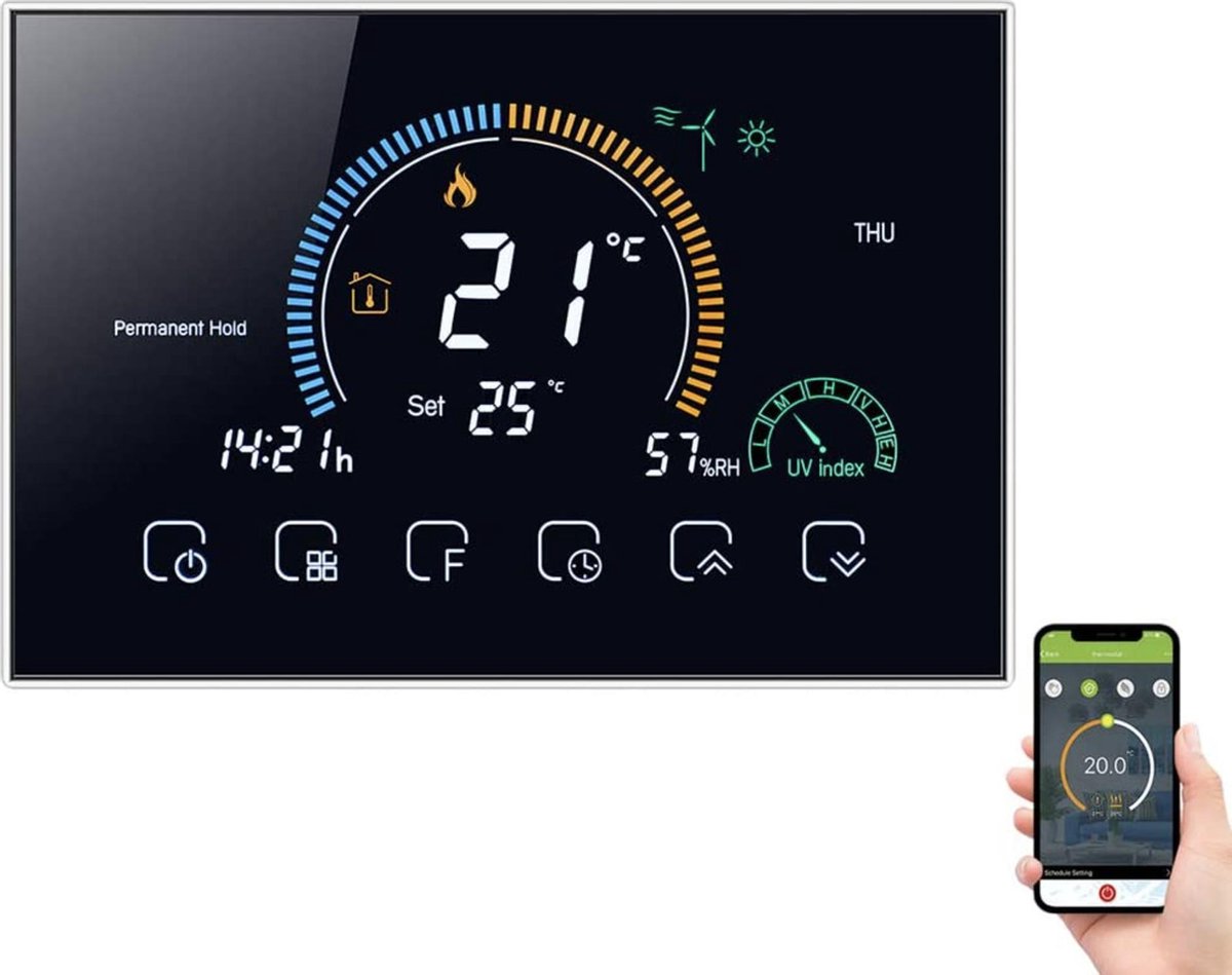 Wetrust Smart wifi, temperatuurregelaar, lcd-gasketel-verwarming-thermoregulator met vochtweergave, vergrendelfunctie, compatibel met Amazon Echo & Google Home - Smart Gear Compare