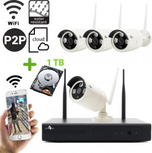 Wireless WiFi Full HD Beveiligingscamera set met 4 Cameras Outdoor incl. 1TB Harde Schijf