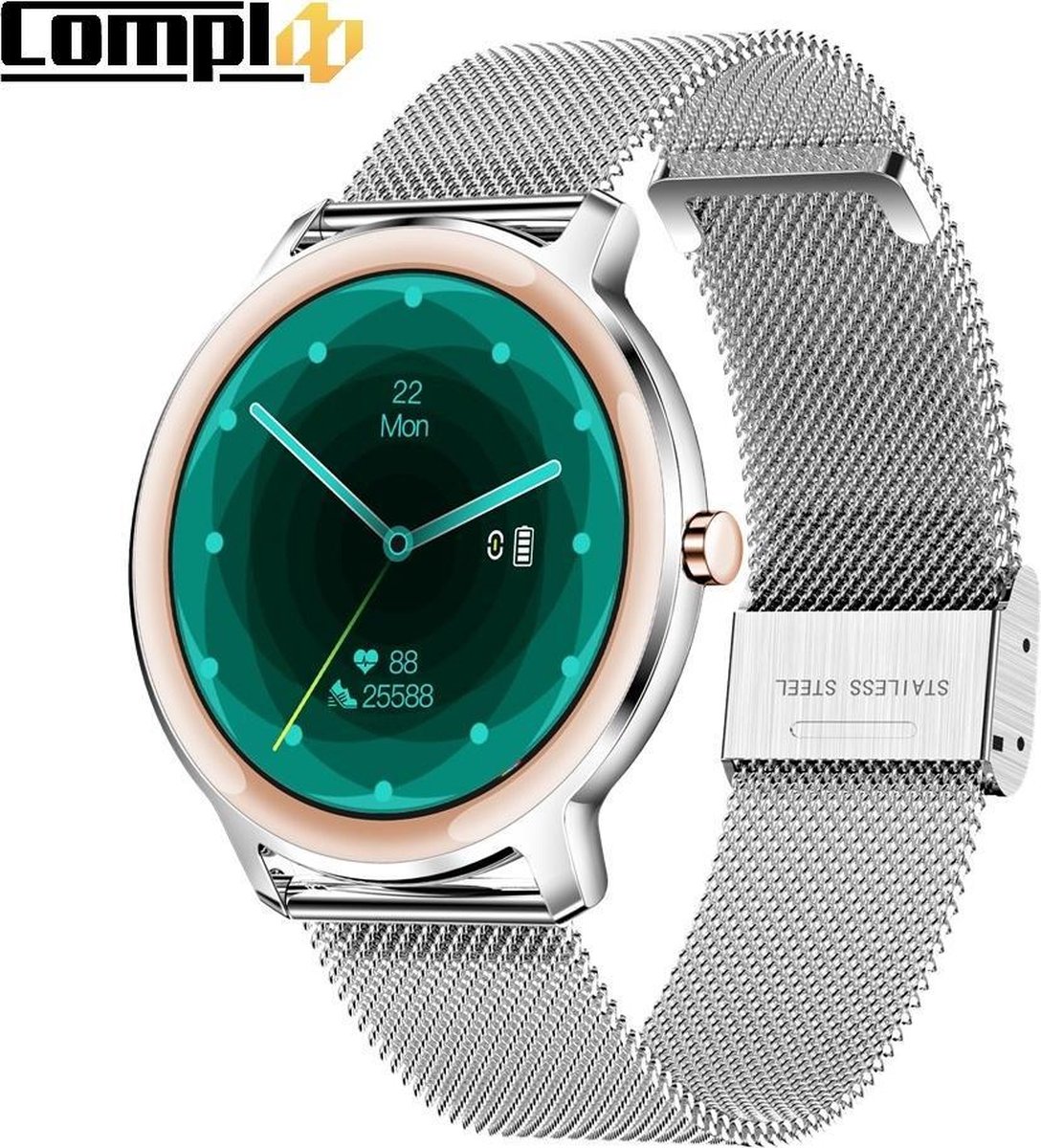 Compl8 luxe dames smartwatch - Stappenteller - Stappenteller horloge dames  - Hartslagmeter - Calorieënverbruik - Sportfuncties - Ontvang inkomende  berichten (social media) - Bellen - Slaaptracker - Zilver - Smart Gear  Compare