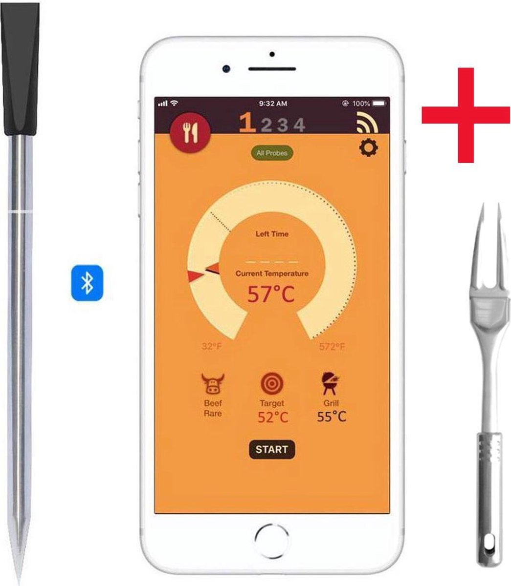 Resoneer Spaans Berg Draadloze (vlees) thermometer met vleesvork - Barbecue / Oven / Grill  temperatuurmeter met bluetooth app - Smart Gear Compare