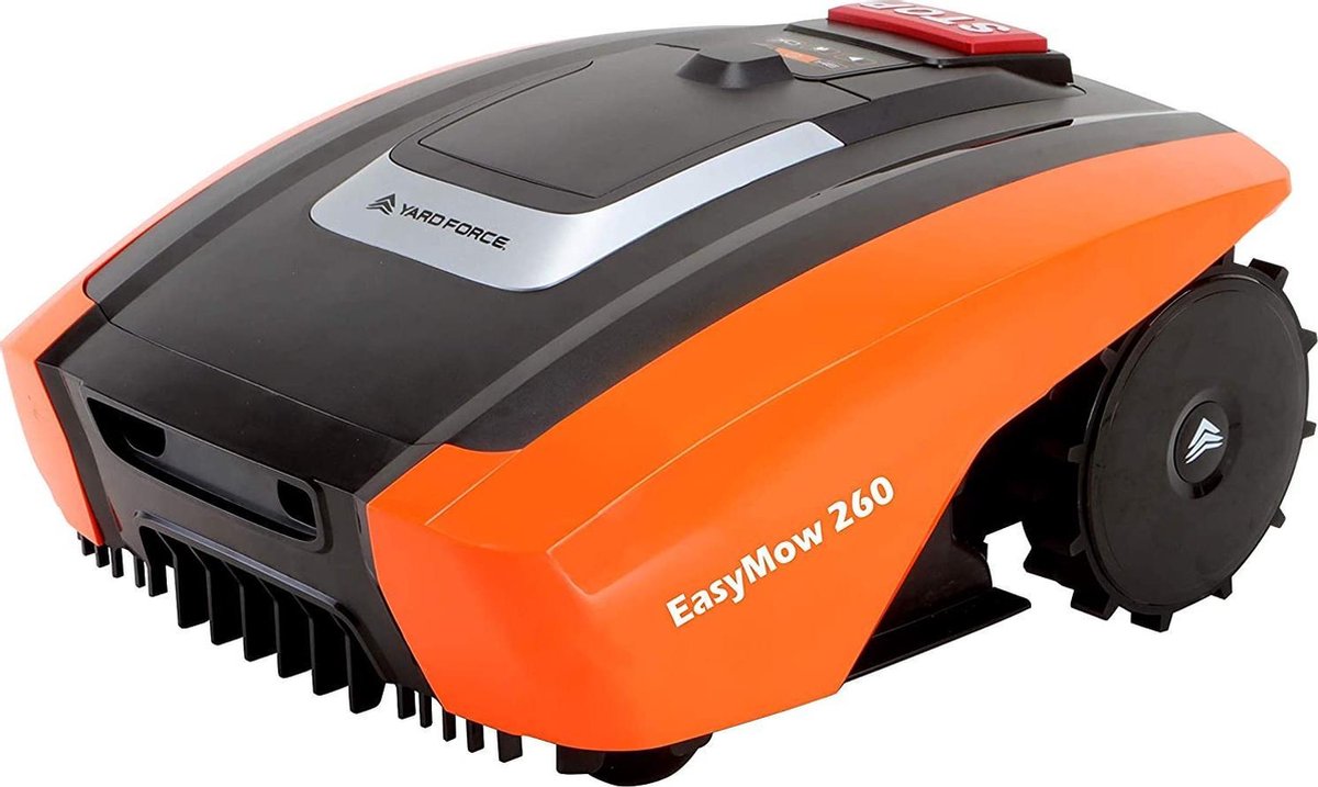 FORCE EasyMow 260 m² zelfrijdende grasmaaier, robot, bediening en eenvoudig te bedienen, 30% helling, 2,0 Ah lithium-ion accu, 20 V, zwart/oranje, robotmaaier, grasmaaier, grastrimmer