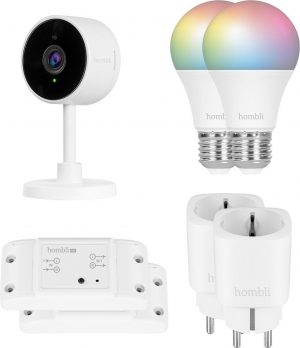 Hombli Starterkit - 2 Smart Lampen Wit & Gekleurd Licht + Slimme Camera + 2 Wifi Schakelaars + 2 Slimme Stekkers